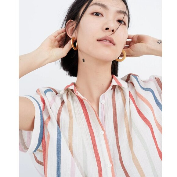 Madewell Gauze Central Button Down Tunic Shirt in Rainbow Stripe 35927 - Picture 15 of 15